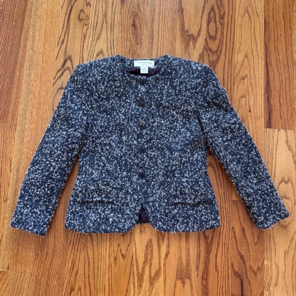 Jones New York Petite Wool Tweed Blazer Jacket Purple White Size 8P‎ Small